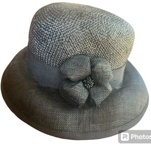 Charter Club black/black trim bow straw hat made in Italy